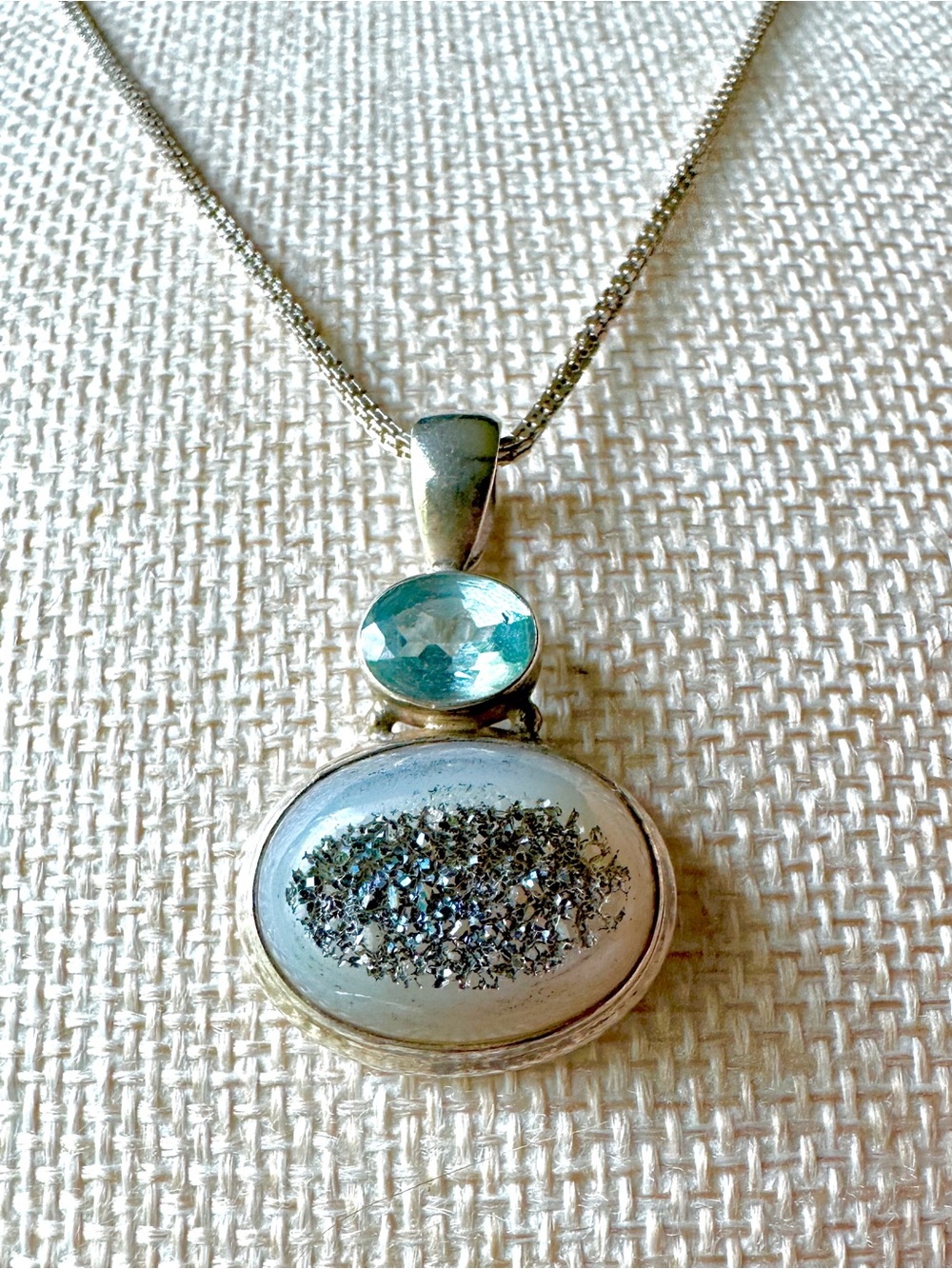 Nicky Butler Silver Aquamarine & Druzy Oval Moonstone Necklace